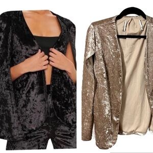 AMARYLLIS Rose Gold Crushed Velvet Blazer Cape Size S